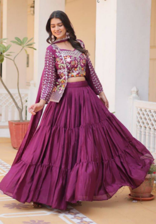 Picture of Statuesque Chiffon Purple Readymade Lehenga Choli