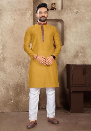 Picture of Wonderful Linen & Silk Golden Rod Kurtas