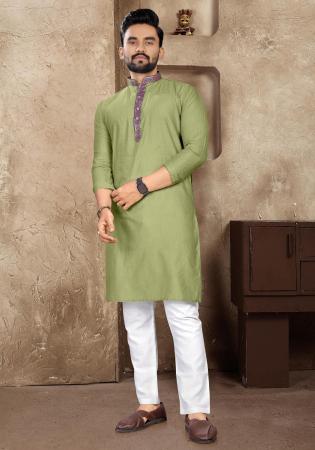 Picture of Beautiful Linen & Silk Dark Khaki Kurtas