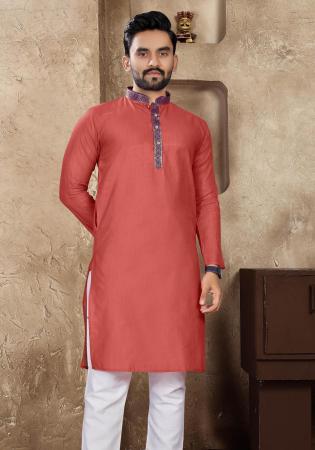 Picture of Sublime Linen & Silk Light Coral Kurtas