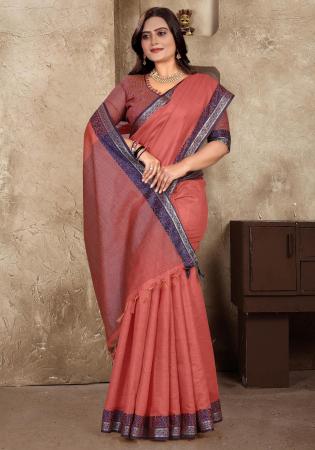 Picture of Comely Linen & Silk Light Coral Saree