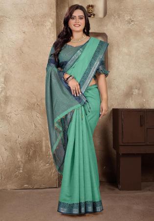 Picture of Good Looking Linen & Silk Light Sea Green Saree