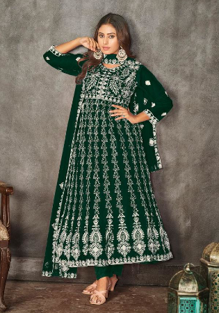 Picture of Elegant Net Dark Green Anarkali Salwar Kameez