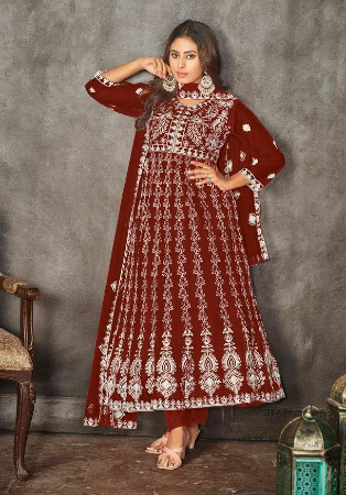 Picture of Sublime Net Maroon Anarkali Salwar Kameez