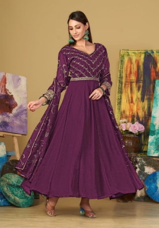 Picture of Pleasing Georgette Dark Violet Anarkali Salwar Kameez