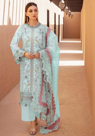 Picture of Cotton Light Steel Blue Straight Cut Salwar Kameez