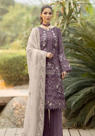 Picture of Lovely Georgette Purple Straight Cut Salwar Kameez