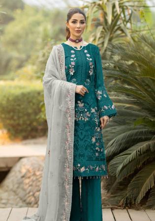 Picture of Resplendent Georgette Teal Straight Cut Salwar Kameez