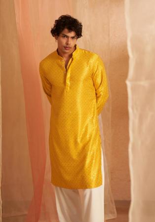 Picture of Nice Silk Dark Golden Rod Kurtis & Tunic