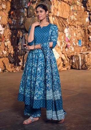 Picture of Magnificent Cotton Steel Blue Readymade Salwar Kameez