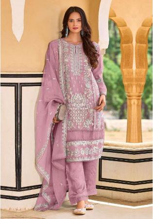 Picture of Organza Rosy Brown Straight Cut Salwar Kameez