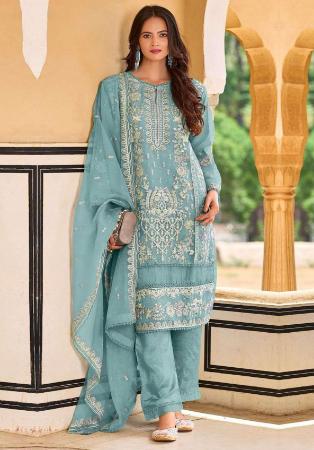 Picture of Organza Dark Sea Green Straight Cut Salwar Kameez