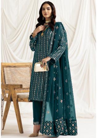 Picture of Georgette Dark Green Straight Cut Salwar Kameez