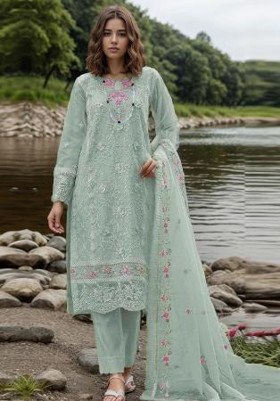 Picture of Organza Dark Sea Green Straight Cut Salwar Kameez