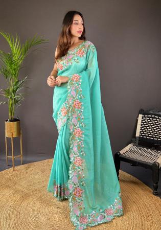 Picture of Comely Silk Dark Sea Green Saree