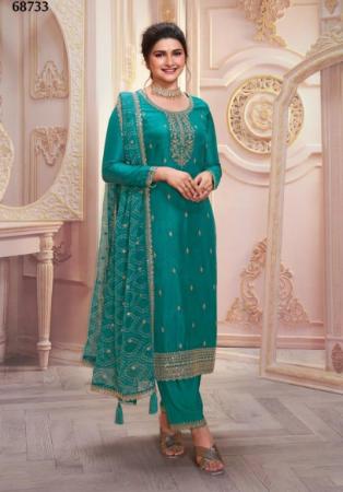 Picture of Georgette & Silk Teal Straight Cut Salwar Kameez