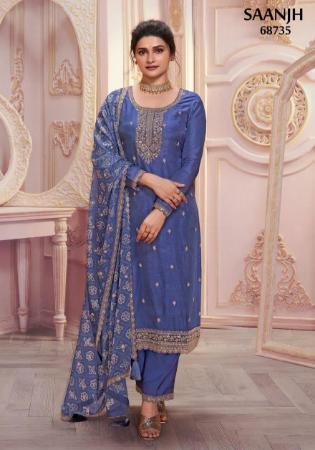 Picture of Georgette & Silk Dark Slate Blue Straight Cut Salwar Kameez