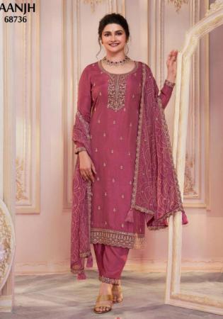 Picture of Georgette & Silk Indian Red Straight Cut Salwar Kameez