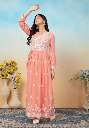 Picture of Lovely Rayon Light Coral Kurtis & Tunic