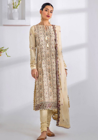 Picture of Alluring Cotton Beige Straight Cut Salwar Kameez