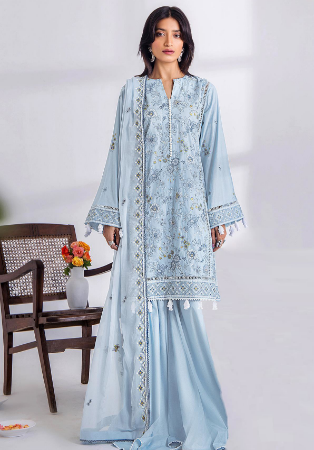 Picture of Cotton Light Steel Blue Straight Cut Salwar Kameez