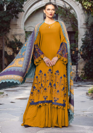 Picture of Rayon Dark Golden Rod Straight Cut Salwar Kameez