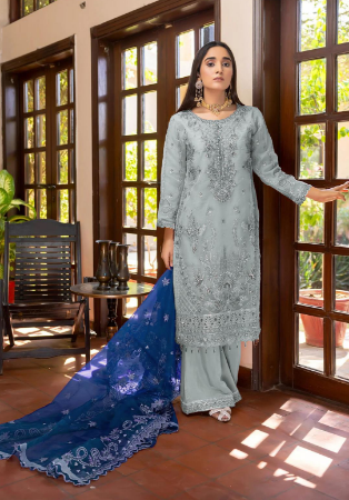 Picture of Fine Organza Sky Blue Readymade Salwar Kameez