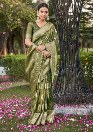 Picture of Comely Silk Dark Olive Green Saree