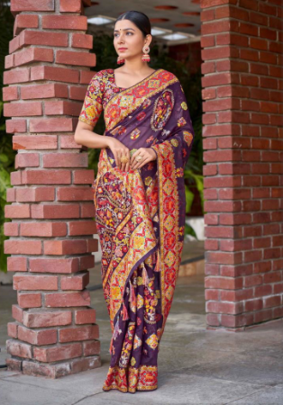 Picture of Delightful Cotton & Silk Purple Saree