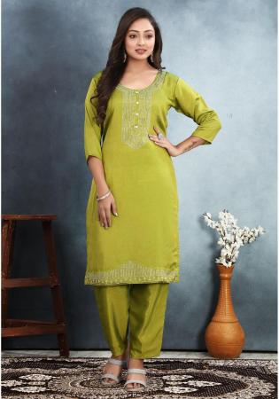 Picture of Resplendent Rayon & Silk Yellow Green Kurtis And Tunic