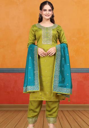 Picture of Resplendent Rayon & Silk Yellow Green Kurtis And Tunic