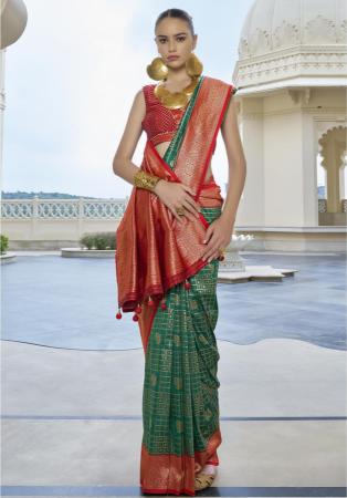 Picture of Stunning Silk Dark Green Saree