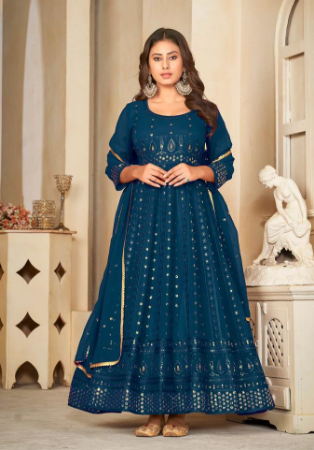 Picture of Fascinating Georgette Navy Blue Anarkali Salwar Kameez