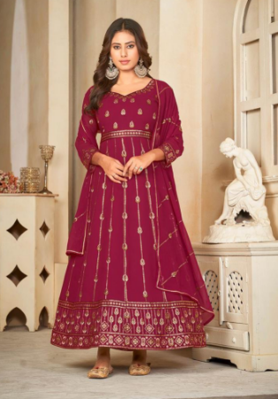 Picture of Graceful Georgette Fire Brick Anarkali Salwar Kameez