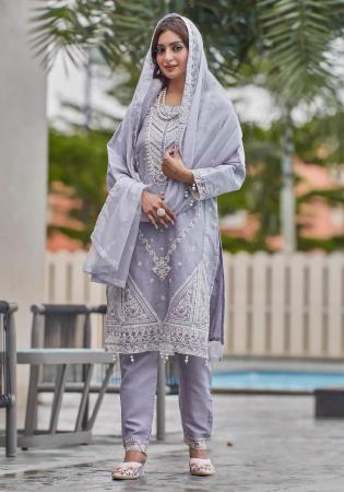 Picture of Organza Light Slate Grey Straight Cut Salwar Kameez