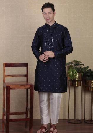 Picture of Good Looking Silk Navy Blue Kurtas