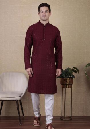 Picture of Gorgeous Cotton & Silk Maroon Kurtas