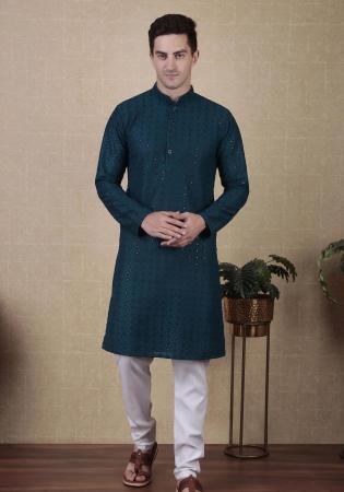 Picture of Amazing Cotton & Silk Navy Blue Kurtas