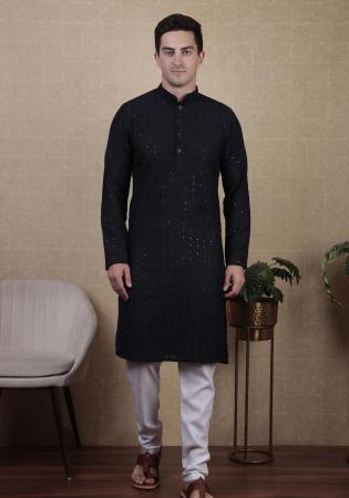 Picture of Amazing Cotton & Silk Navy Blue Kurtas