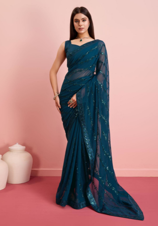 Picture of Well Formed Georgette Navy Blue Saree