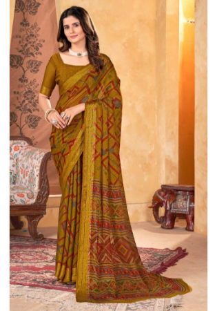 Picture of Fascinating Chiffon Olive Saree