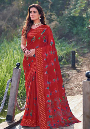 Picture of Well Formed Chiffon Fire Brick Saree