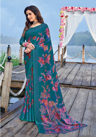 Picture of Delightful Chiffon Teal Saree