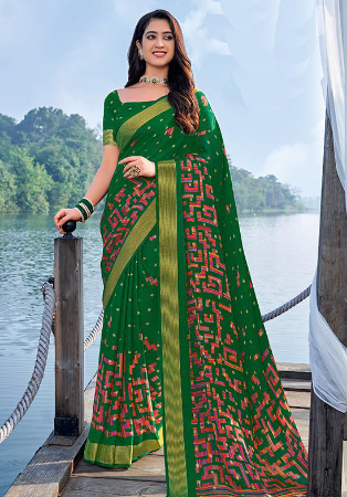 Picture of Pretty Chiffon Dark Green Saree