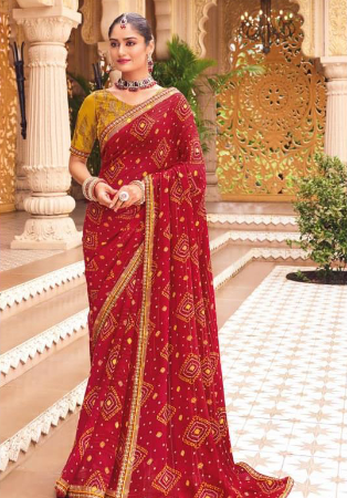 Picture of Exquisite Georgette Fire Brick Saree