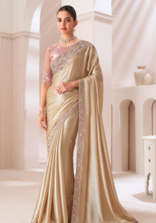 Picture of Resplendent Chiffon & Satin Tan Saree