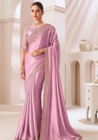 Picture of Appealing Chiffon & Satin Pale Violet Red Saree