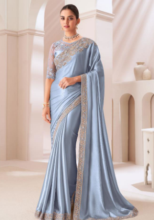 Picture of Ravishing Chiffon & Satin Light Slate Grey Saree