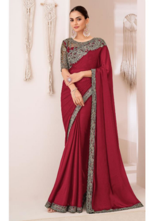 Picture of Appealing Chiffon & Georgette Maroon Saree