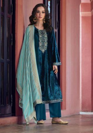 Picture of Magnificent Chiffon Navy Blue Straight Cut Salwar Kameez